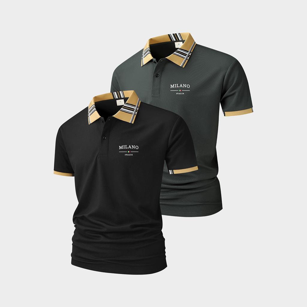 2 Pack Mens Casual Polo Shirts - Short Sleeve Golf Shirts for Men Fashion Button Tops Black Work T Shirt