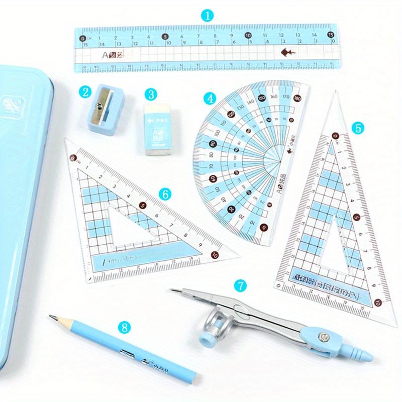 8pcs/Set Ruler Compass Pencil Set Geometry Maths Drawing Stationery Mathematical for Boys Girls Gift Office Stationery Supplies