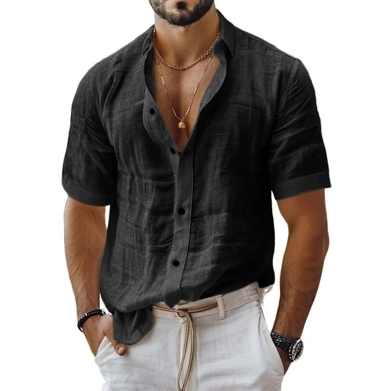 Camicia Casual da Uomo a Maniche Corte in Misto Lino con Bottoni