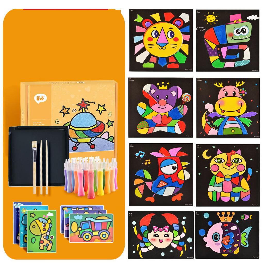 Sandzeichenpapier-Set Kinder DIY Kunst Farbmalerei Kreatives Zeichnen Früherziehungsspielzeug 24
