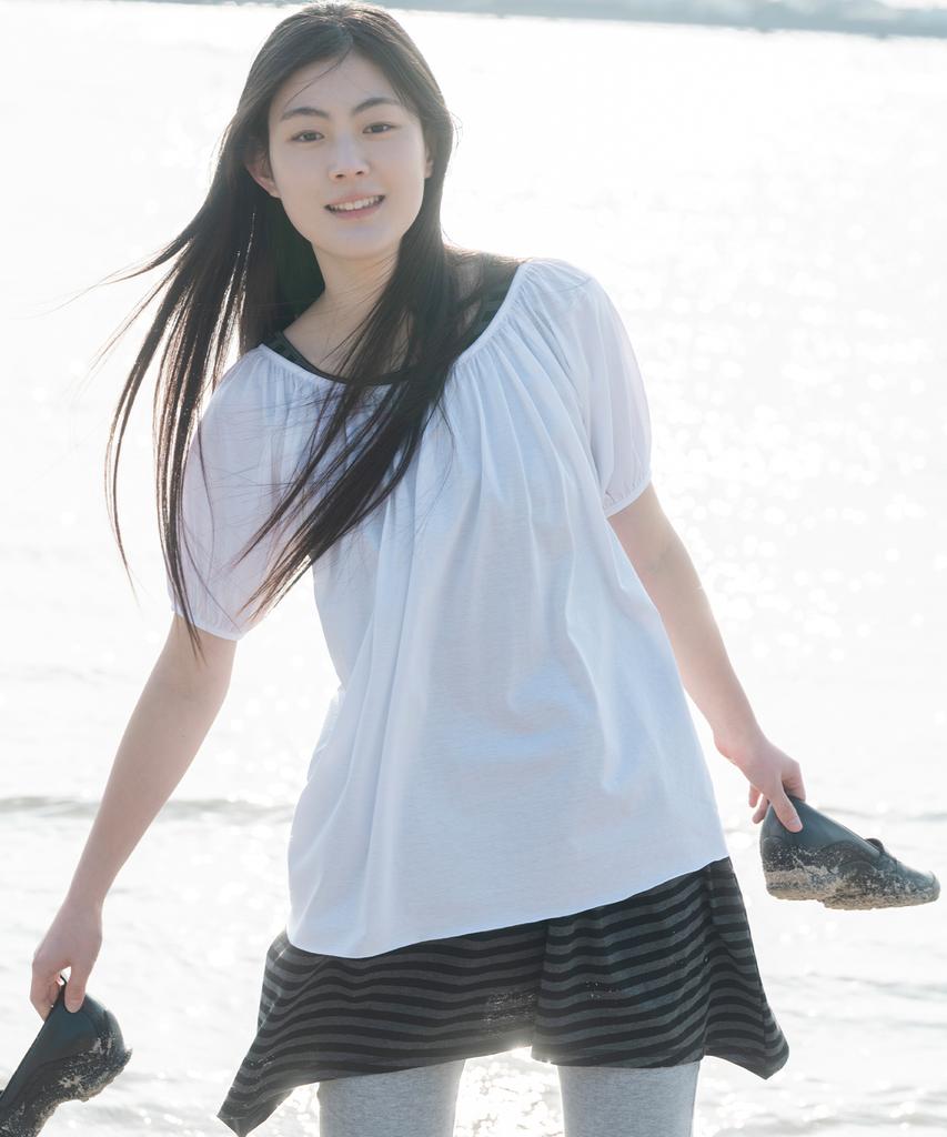 Ohesio Jersey Shirring Layered Dress, Black Stripe