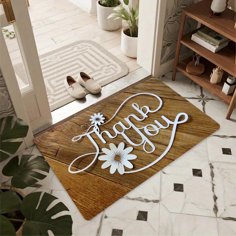 Capacho de Madeira com Textura Vintage Padrão de Coração Agradecimento Tapete de Chão Antiderrapante Para Entrada Sala de Estar Decoração de Loja