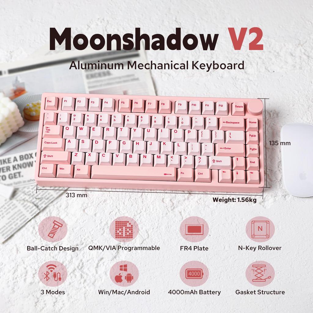 KiiBOOM Moonshadow V2 Wireless Aluminum Gaming QMK VIA Programmable Mechanical Hot Creamy FR4 4000mAh Battery 75% Keyboard, & Keyboard,