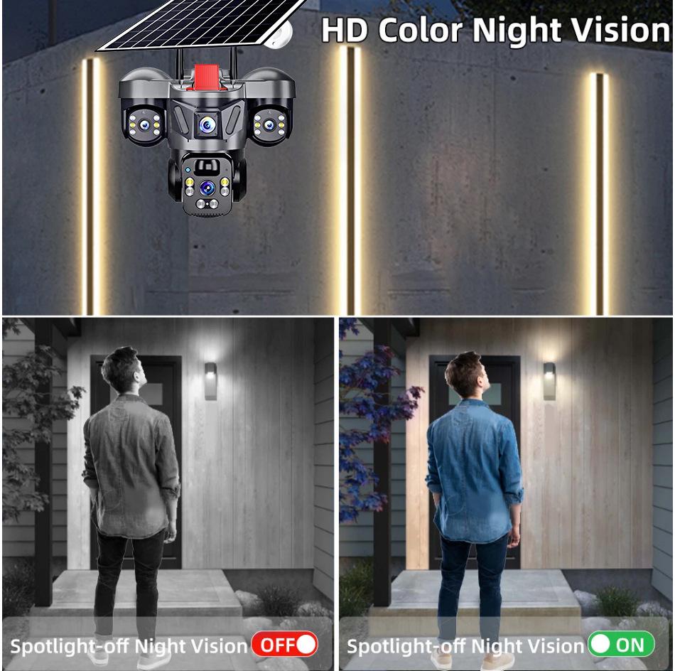 4G Solar-Powered Triple-Lens HD Outdoor WiFi Camera V380 Monitor