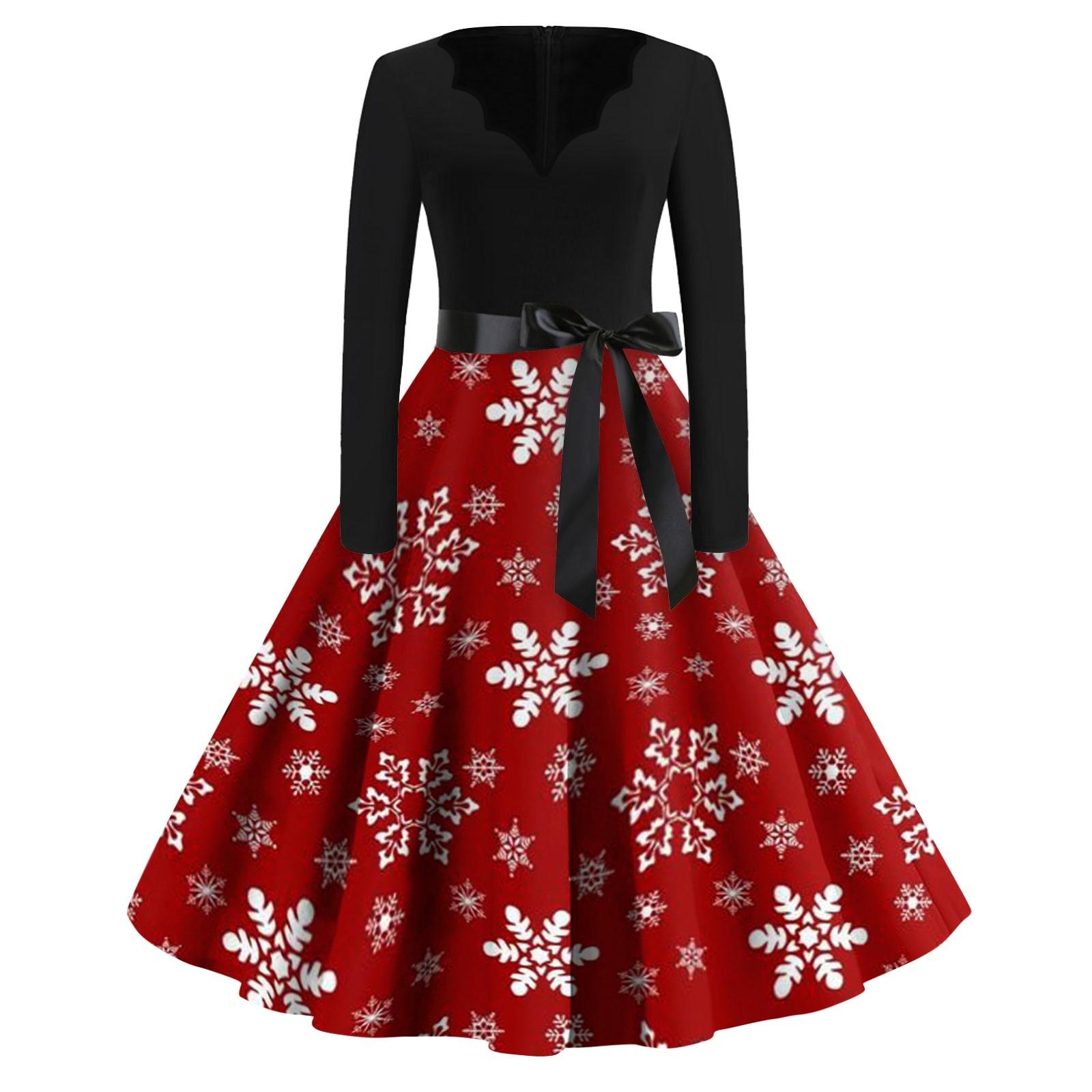 

Женское повседневное модное длинное платье с V-образным вырезом и длинным рукавом с рождественским принтом в винтажном стиле XL винный