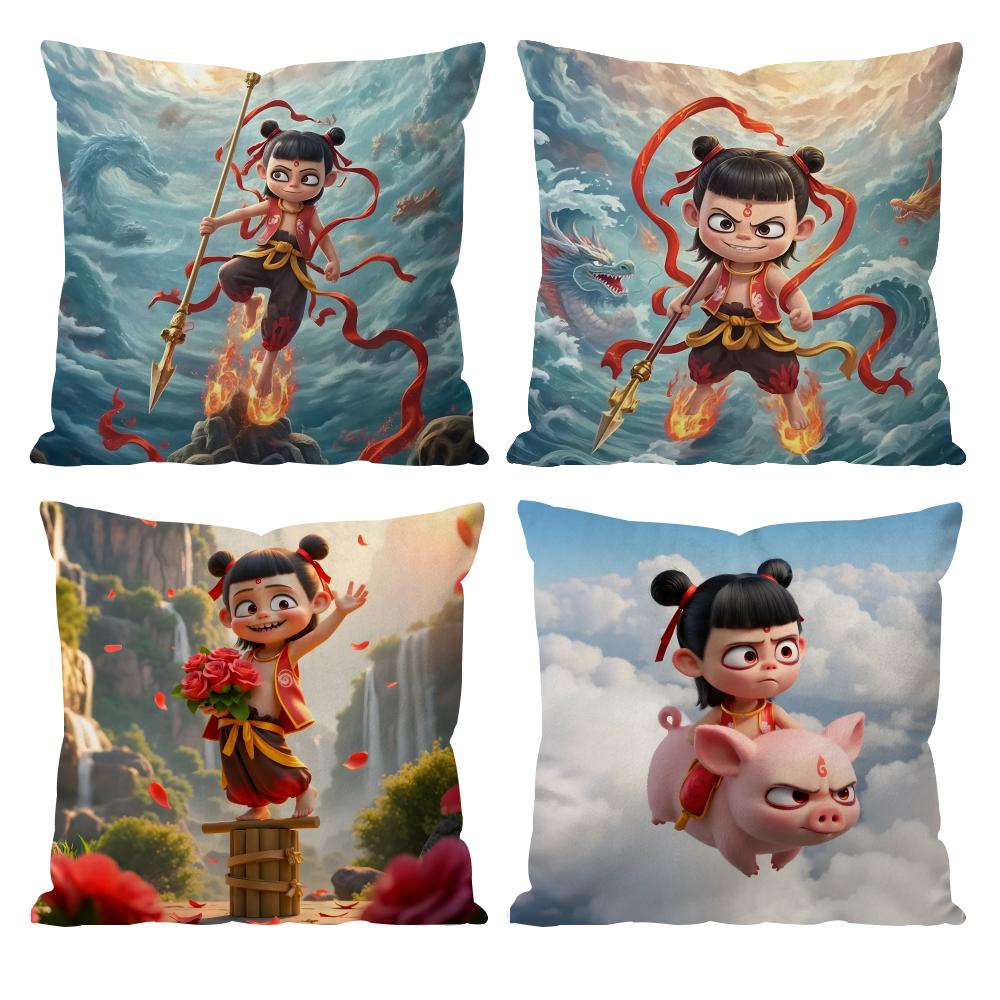 Nezha Chinese Anim Cushion Cover Pattern Printed Pillowcase for Living Room Sofa Cushion Cover & Bedroom Decor