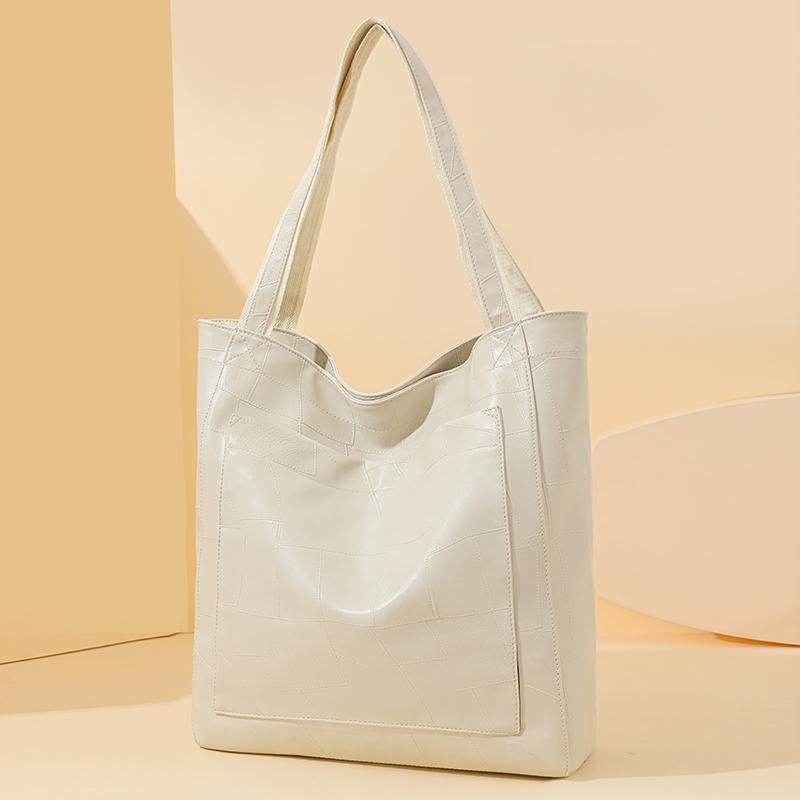 

Large Capacity Women s Handbag Soft PU Leather Material Fashionable Shoulder Bag Geometric Shape Splicing Solid Color Retro Shoulder Bag 35 × 14 × 39 cm бежевий