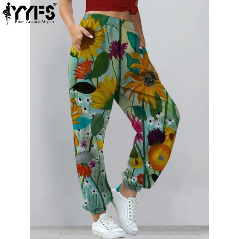 

YYFS Женская мода Повседневный принт Свободные брюки Брюки и капри S
