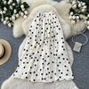 Elastic Waist A-Line Skirt Splicing Design Half-length Dress Vintage Polka Dot Skirt Summer