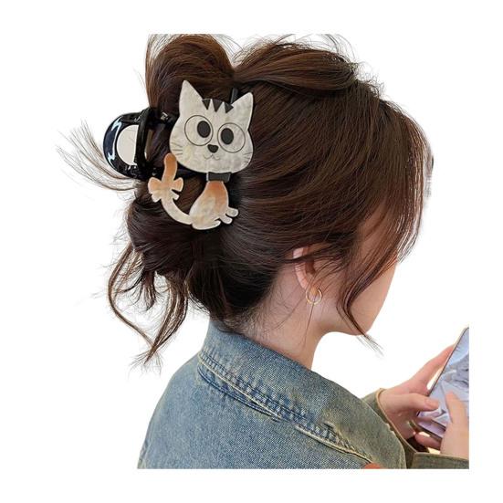Hair Claw Cartoon Bear Cat Biscuit Design No Pressure Strong Grip Hair Clip Large Size Back Head Shark Clip Hair Accessory