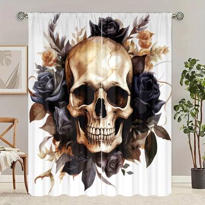 2 pezzi - Tenda con stampa teschio - Materiale poliestere - adatta per camere da letto, soggiorni, studi, spazi privati