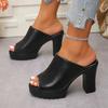 Summer Women Mule Shoes Solid Color Chunky High Heel Casual Woman Open Toe Platform Sandals Leisure Fish Mouth Woman Heel 10cm