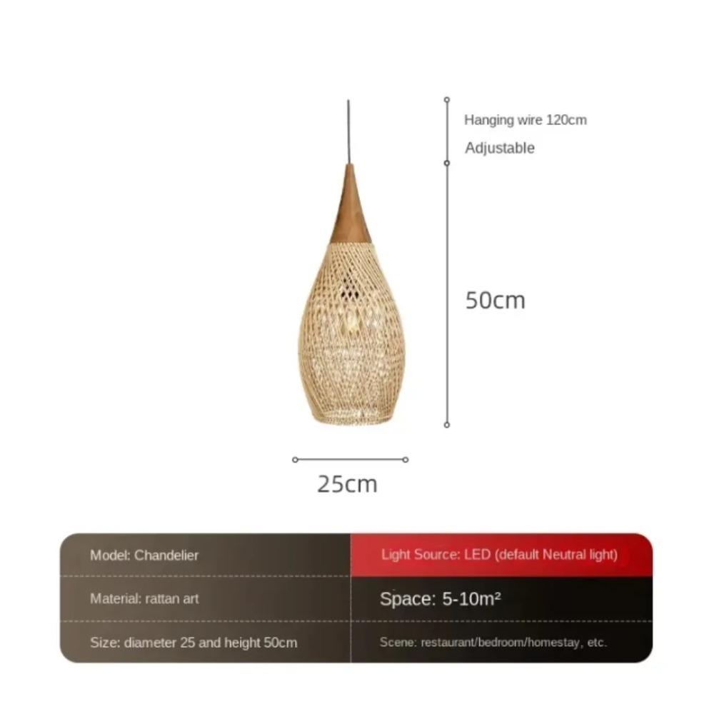Chinese Retro Handmade Rattan Pendant Light Living Room Bedroom Pot Restaurant Homestay Zen Decoration Pendant Light 25CM