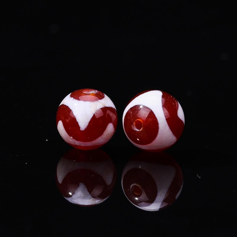 Tibetan Agate Honghong Meat Round Swastika Dzi Beads, Antiqued Weathered Texture for DIY Bracelets & Necklaces