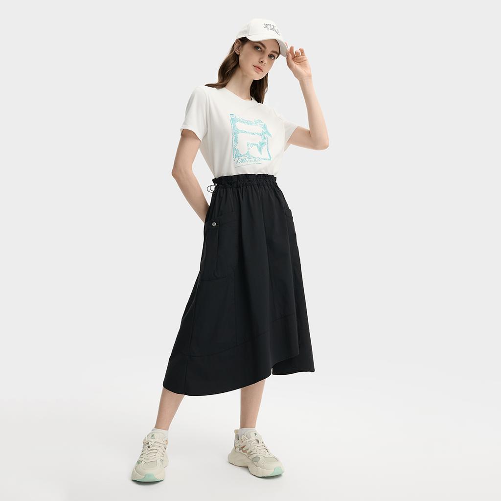 New FILA Casual Long Skirt Women's Jet Black F11W538304F-BK