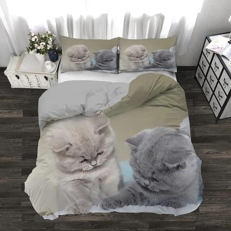 3D Printed Kawaii Kitten Cat Comfortable Duvet Quilt Cover Pillowcase Bedding Set Children Bedroom Decoration Home Textile