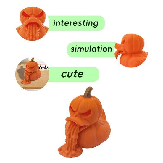 3D Printed Pumpkin Duck Figurine Spooky Collectible Duck Vomiting Statue Halloween Party Decoration for Living Room Office Desk Decor
