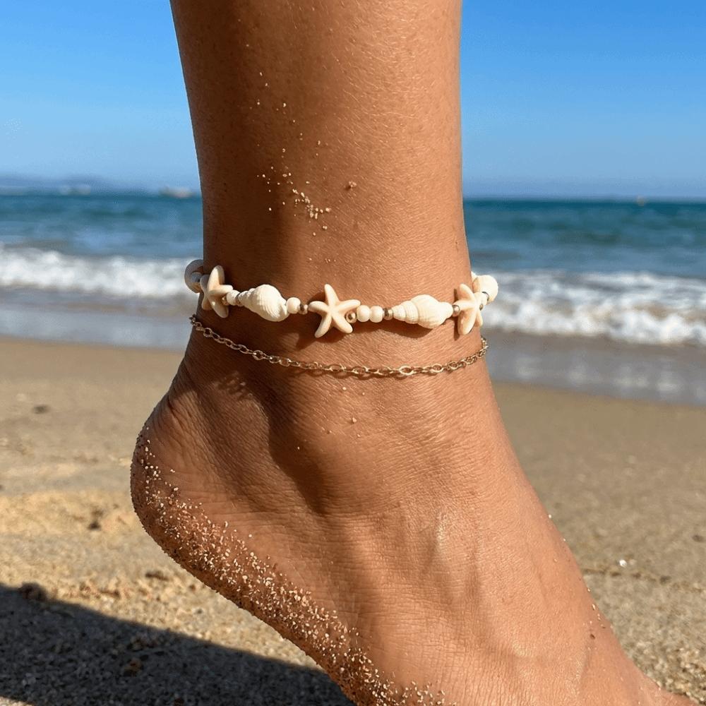 Chaîne de Pied Étoile de Mer Perle Bijoux de Plage Simple Cheville Perles Vacances
