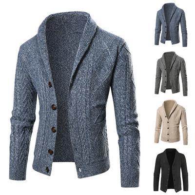 Herren Einfarbig Slim-Fit Verdickter Zopfstrick Neuer Cardigan Mantel