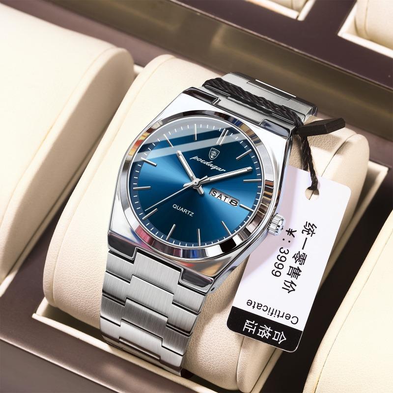 POEDAGAR Thin and Light Men's Watch Waterproof Luminous Quartz Watch Simple Steel Belt Business Watch