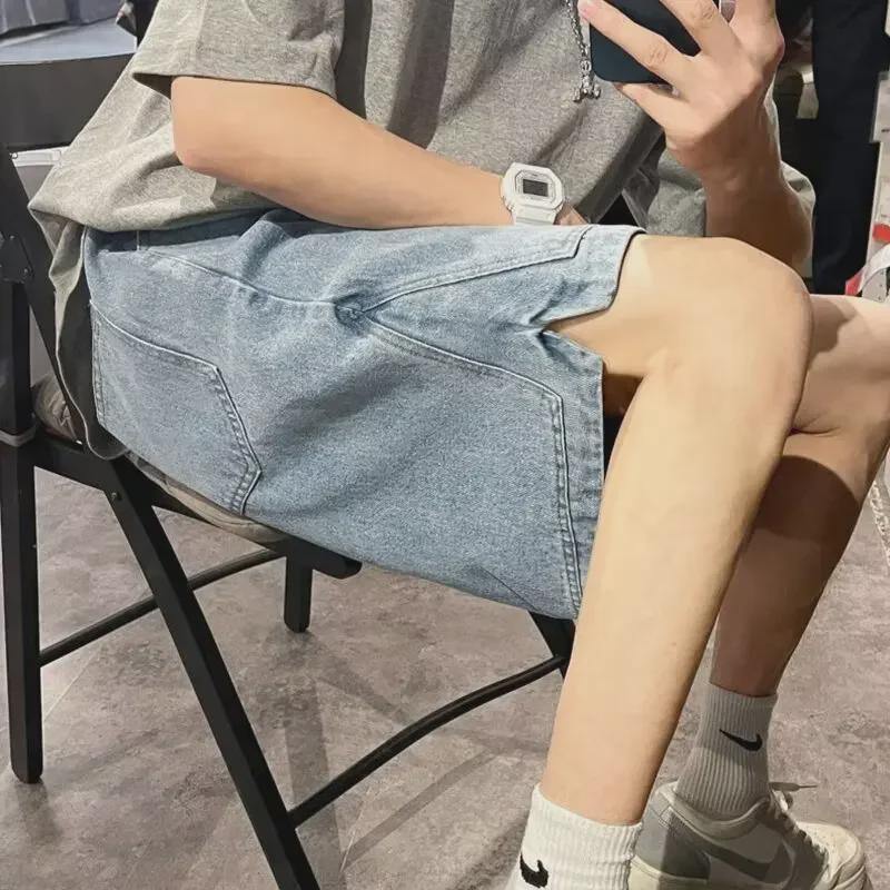 Men's Trendy Wide-Leg Denim Slit Shorts - Summer Thin Straight-Leg Mid-Length Loose-Fit High Street Fashion.
