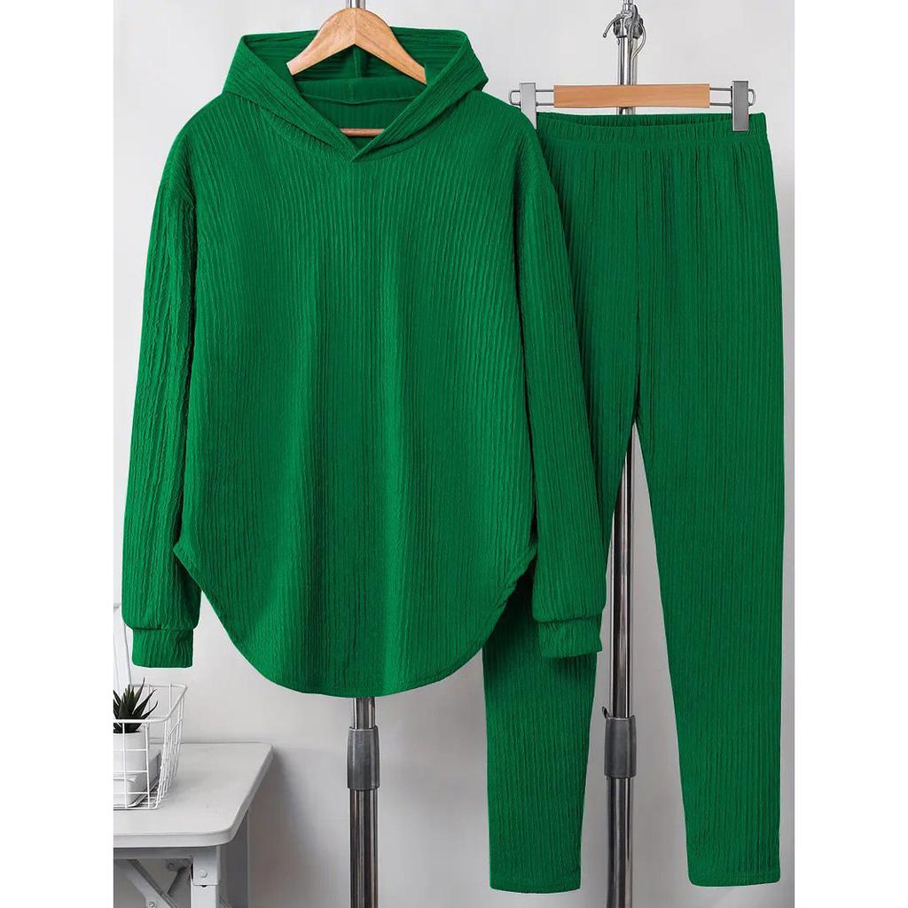 Casual Hooded Tops 2 Piece Sets for Women Fashion Solid High Waist Long Pants Set Female Holiday Women's Clothing Autumn Winter