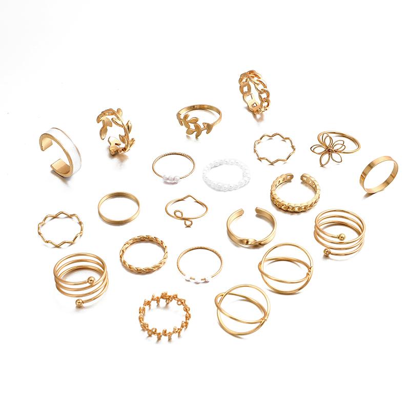 Vintage Gold Silber Farbe Herz Ringe Set Für Frauen Schmetterling Blätter Perle Blume Geometrische Ringe Trendiger Finger Schmuck