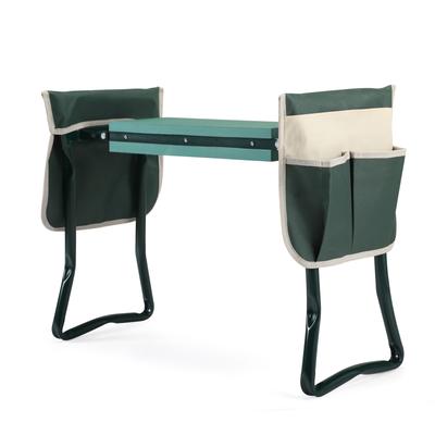 Tabouret et agenouilloir de jardin 2 en 1, banc de jardin avec sacs à outils, coussin pour les genoux, cadeau pour les parents, portable, vert