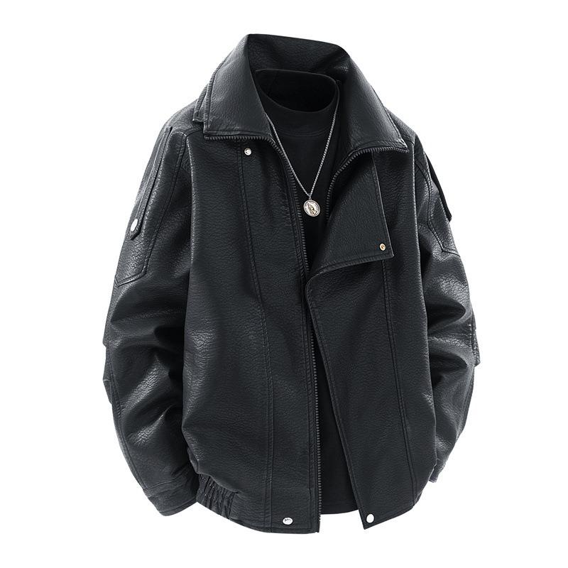Autumn and Winter New Trendy Brand Locomotive Clothes Youth Leather Jacket Jacket Short Lington Leather Collar Loose Jacket