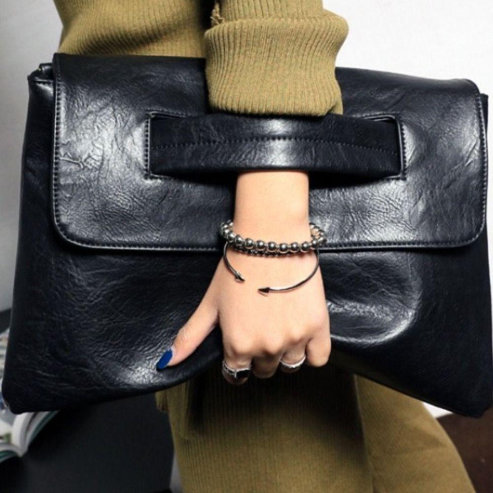 Zipper Simple Leather Message Bag Pure Color Ins Shoulder Bag PU Leather Envelope Handbag Shopping