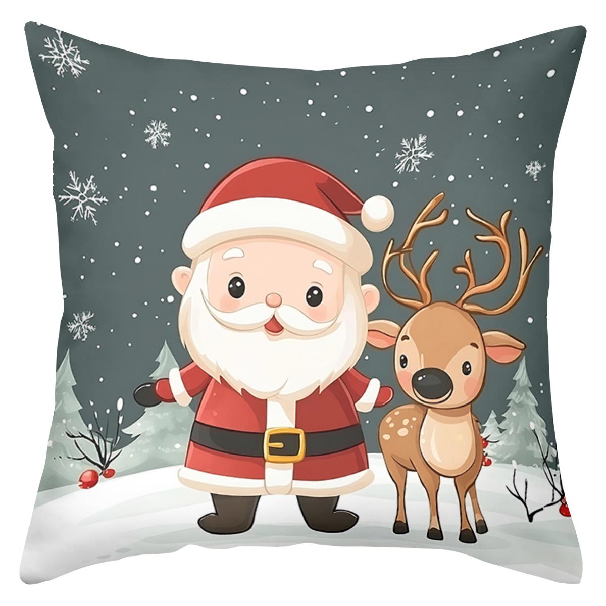 

1 шт. Рождественские декоративные подушки с Санта-Клаусом и оленем, полиэстеровая наволочка, диванная декоративная подушка, наволочка, подушка для изголовья 16x16Inch