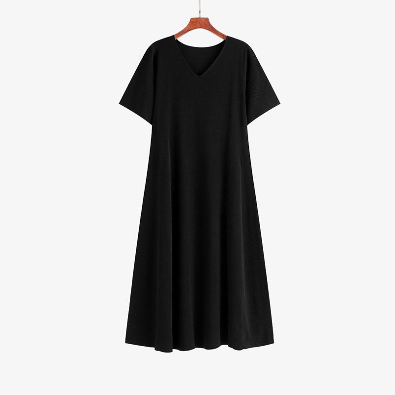 Damen Schlankmachendes Gestreiftes T-Shirt Kleid, Sommer Locker Gerades Strickkleid