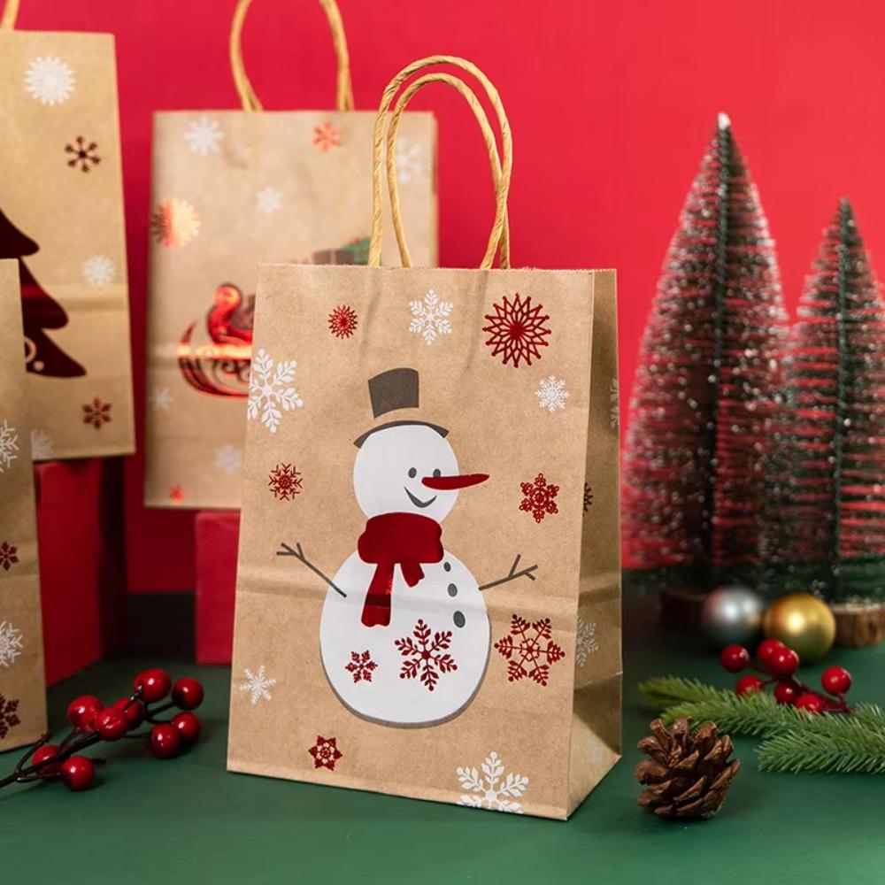 10pcs Kraft Paper Party Favor Bag Gilded Handbag Practical Christmas Gift Packaging Bag  Souvenir