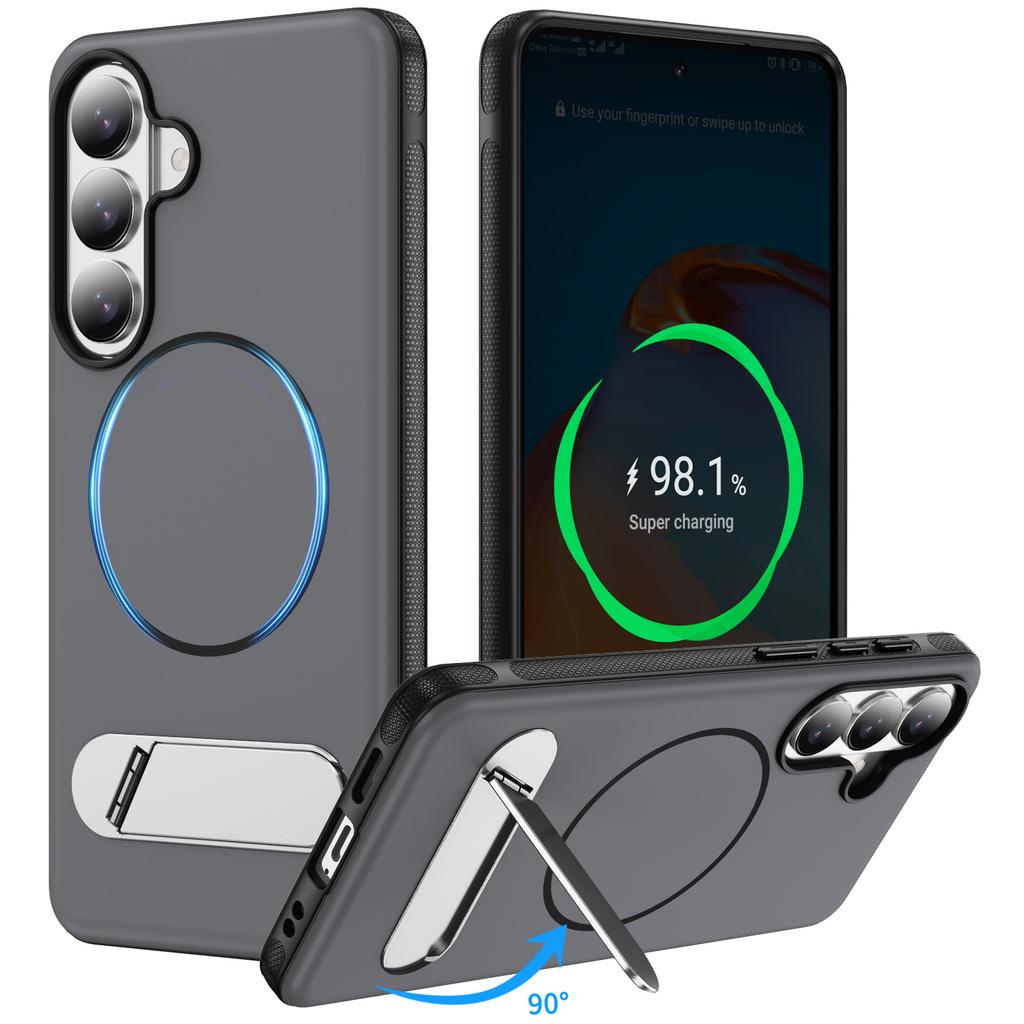 For Magnetic Fold Metal Bracket Case For Samsung Galaxy S26 Edge S2 FE S24 S23 Ultra Plus Shockproof Matte Hard Cover