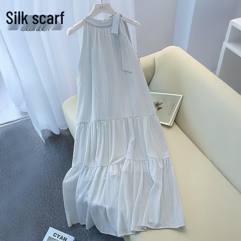 Elegant Halter Neck Sleeveless Tie-Waist A-Line Dress M