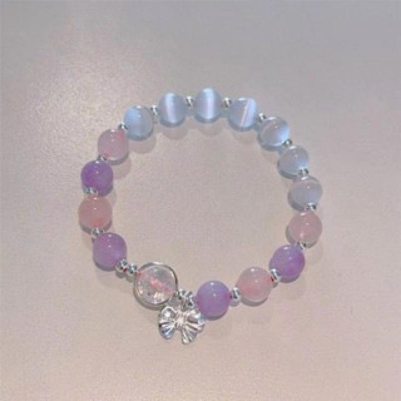 HelloKitty Love Couple Bracelet - DIY Handmade Beaded Cat's Eye Stone, Cute Gift for Girlfriend