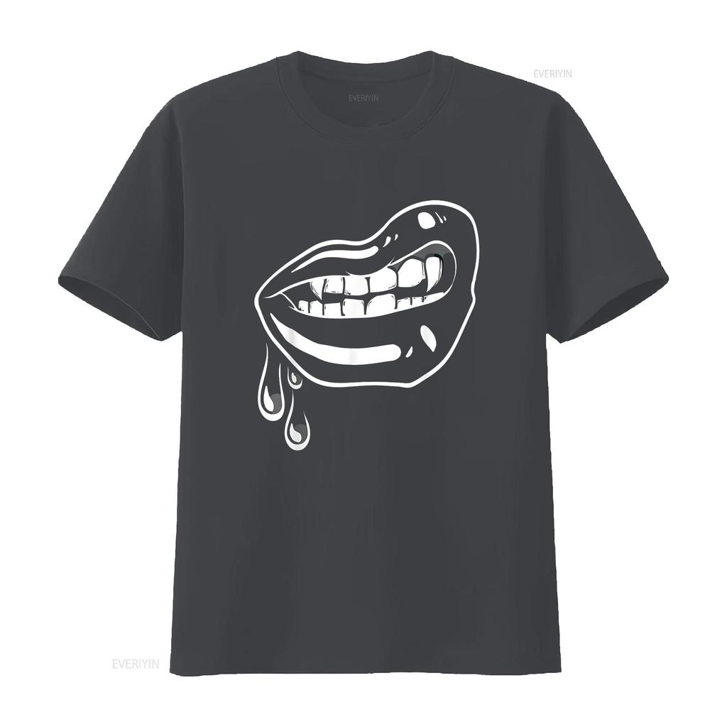 Womens Black Vampire Lips Goth Halloween T Shirt vintage Washed designer clothes Soft Stylish fashion Top For Everyday Wear