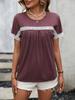 Women Short Sleeve Round Neck Lace Spliced Casual T Shirt