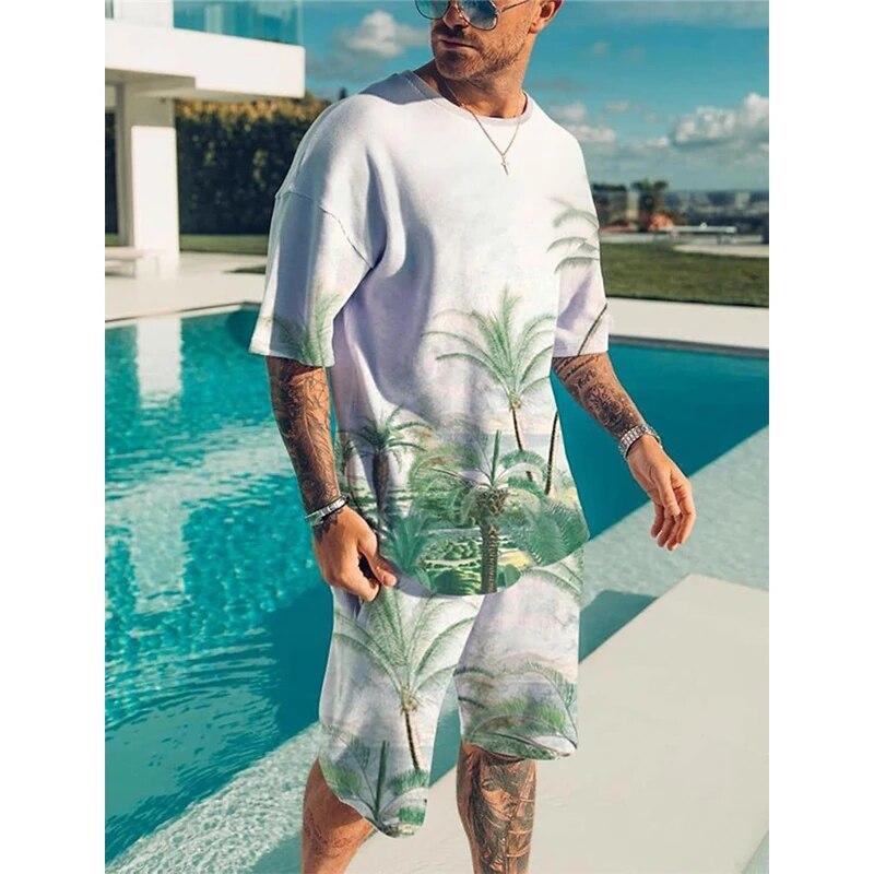 

Футболки с 3D принтом «Листья дерева», шорты, комплекты, мужская спортивная одежда, модная футболка большого размера с короткими рукавами, комплект брюк, мужские костюмы, одежда 4XL