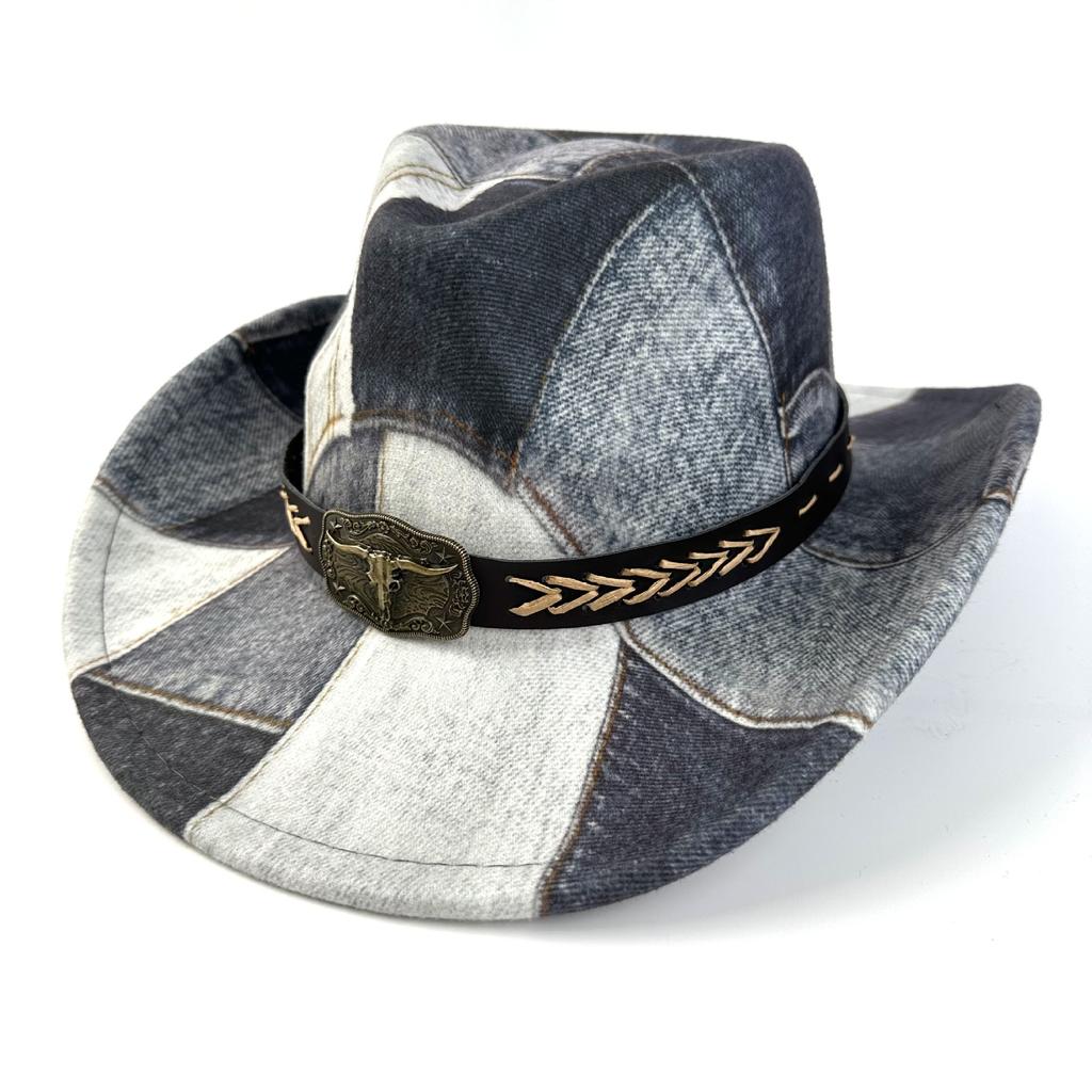 Retro Denim Splicing Top Hat Ethnic Style High-End Jazz Hat Sunshade Sunscreen Hat Tide