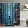 Zestaw zasłony prysznicowej 3D Życie oceaniczne Nurkowanie Dekoracja podwodnego świata do łazienki Wodoodporne zasłony z tkaniny z nadrukiem z haczykami (1