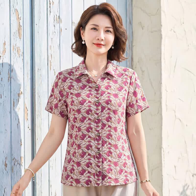 Women s Floral Print Short-Sleeve Blouse XXXXL
