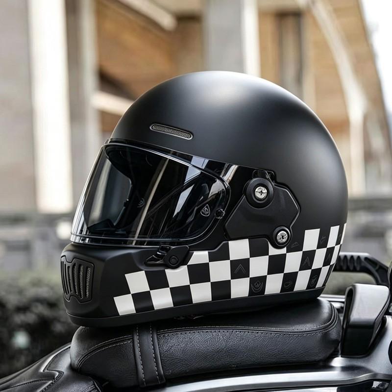 DOT Retro Full Face Motorcycle Helmet 3C Certified Small Shell Men Women Scooter Cruiser With Bluetooth