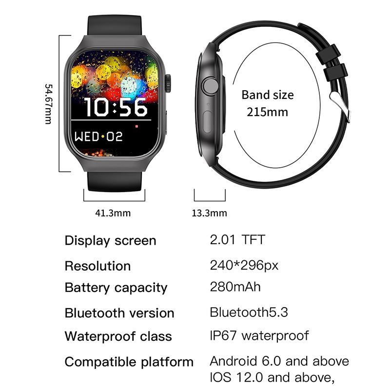 Zakrzywiony Smartwatch 2,01 cala Pełny Dotyk Smart Bransoletka Ćwiczenia na Świeżym Powietrzu Monitorowanie Tętna Smartwatch