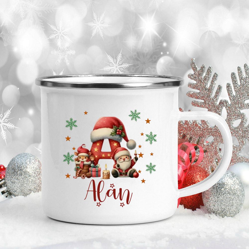 Personalisierte Weihnachten mit Namen Tasse Heiße Schokolade Schokoladen Tasse Getränke Saft Tasse Weihnachtsdekor weiße Emaille Tassen Weihnachten Geschenk