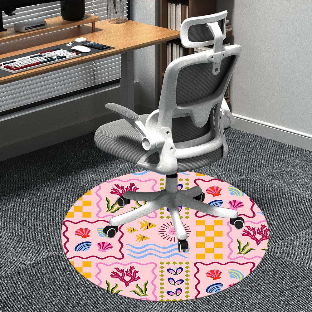 1pc Oceanic Patterns Office Round Rug, Non-slip, Soft and Durable Office Rug for Interior Decoration, Perfect for Office, Beautiful Decoration yy26032