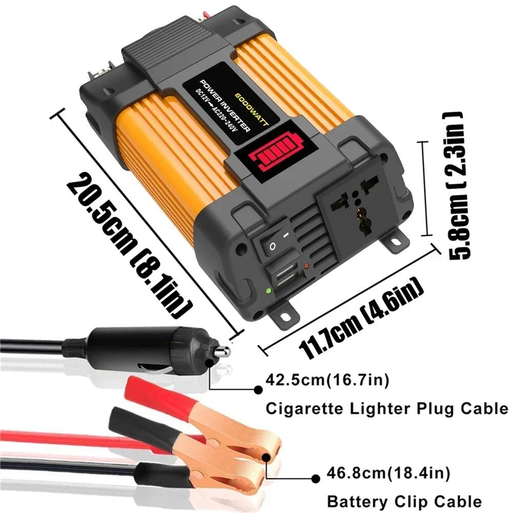 Przetwornica napięcia samochodowego 6000 W 12 V do AC 220 V AC Przetwornica sinusoidalna Transformator Automatyczny podwójny port USB Przetwornica Zmieniacz