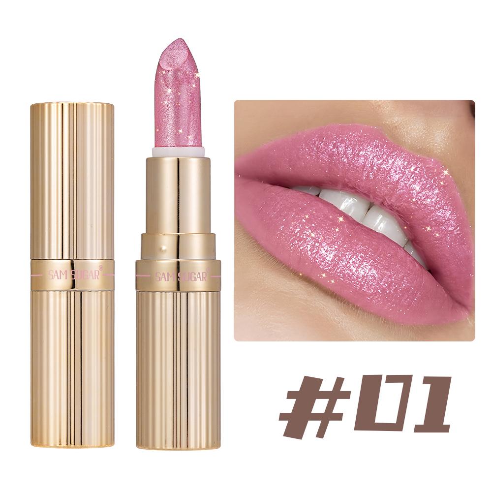 SAM SUGAR Dazzling Gold Shimmer Pearl Lipstick, Waterproof Moisturizing Long-Lasting Glitter Lip Gloss & Sparkle Lip Makeup 1#