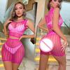 Women's Fishnet Bodycon Dress Night Club Wear Sexy Mesh Hollow Out See Through Mini Dress Erotic Beach Lingerie Nightwear