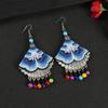 A few embroidered fabric earrings, long tassel personalized fan earrings, women's retro Miao flower earrings